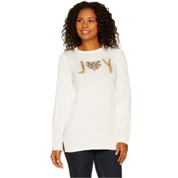 Quacker Factory JOY Lurex Long Sleeve Pullover Sweater | Sequins & Tinsel | 1X - Picture 5 of 14